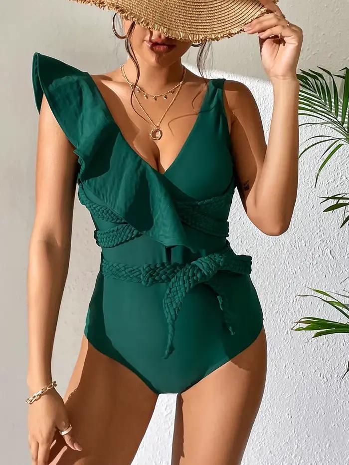 Nouveau Maillot de Bain Une Pièce Sexy à Volants et Bretelles