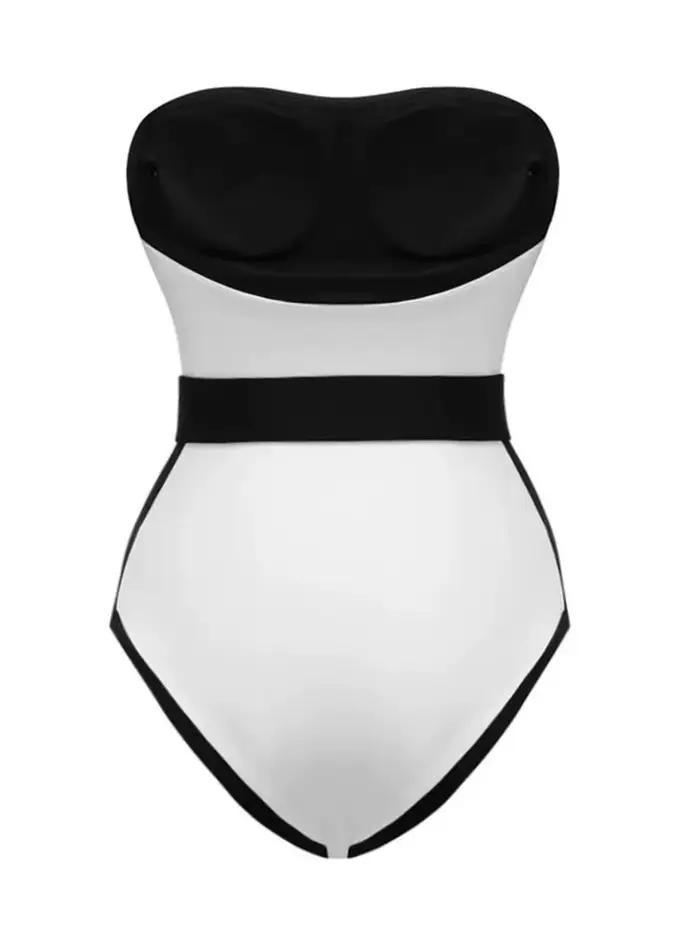 Maillot de bain une pièce pour femmes nouvelle collection 2025 noir et blanc épaules dénudées style monokini泳池女性泳装新款2025黑色白色肩部裸露单件式比基尼