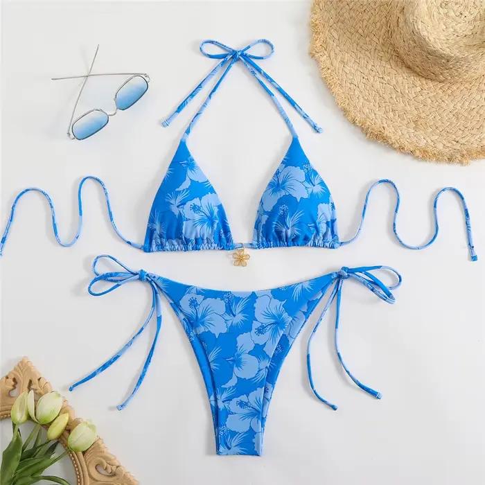 Sexy Rose rouge fleur imprimé Micro String Bikini femmes maillots de bain 2026