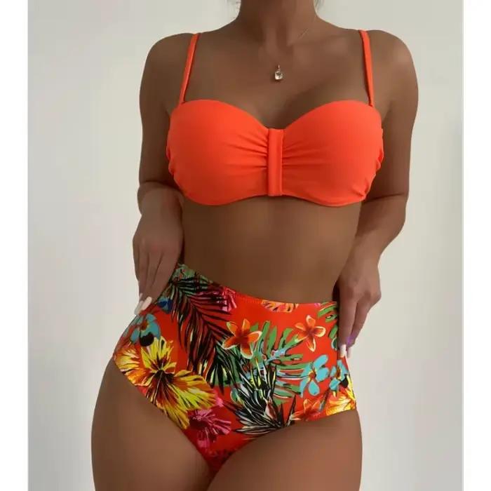 Sexy Bandeau Bikini femmes maillot de bain impression florale taille haute Bikinis ensemble femme été natation maillots