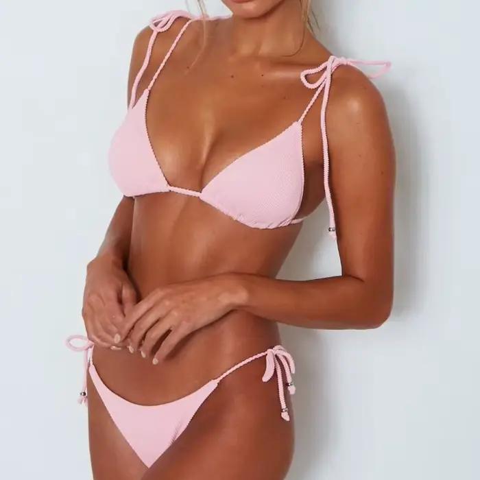Femmes Bandeau maillot de bain Bikini Pit rayure tissu Simple solide Sexy