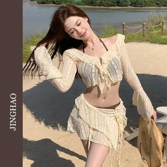 Maillot de bain bikini femme en dentelle à manches longues pour plage sources thermales et surf occassions spéciales