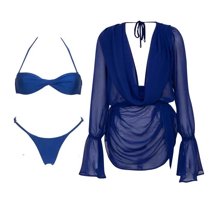 Bnadeau Ensemble 3 pièces sexy : Bikini avec paréo