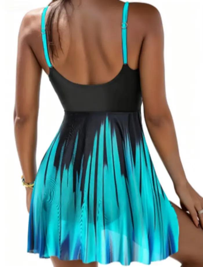 Maillot de bain une pièce amincissant noir dégradé turquoise 2373 pour femme