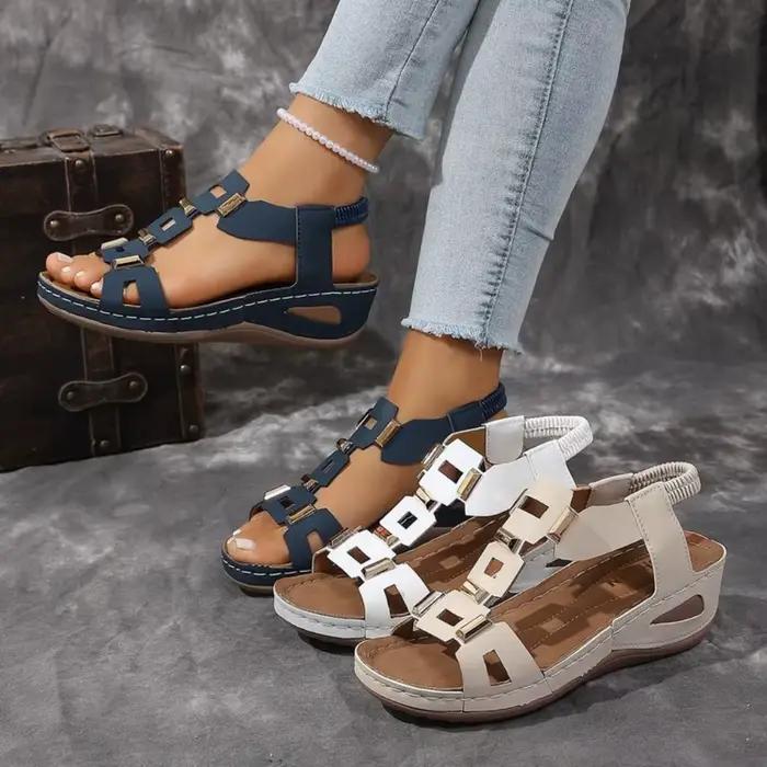 Sandales romaines grande taille pour femme, sandales de plage de créateur, chaussures compensées d'été confortables à enfiler pour l'extérieur