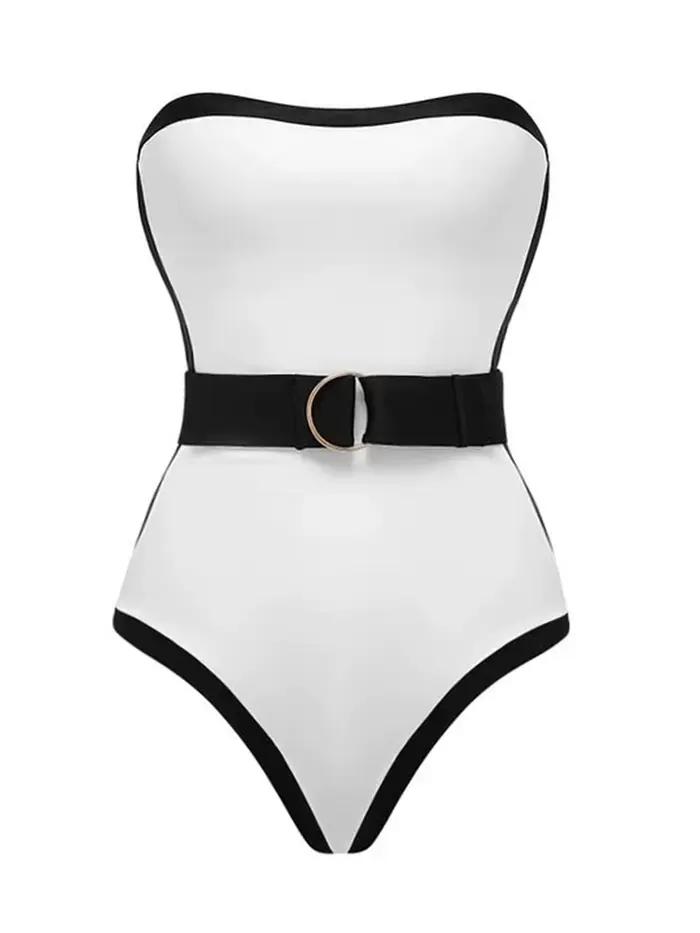 Maillot de bain une pièce pour femmes nouvelle collection 2025 noir et blanc épaules dénudées style monokini泳池女性泳装新款2025黑色白色肩部裸露单件式比基尼