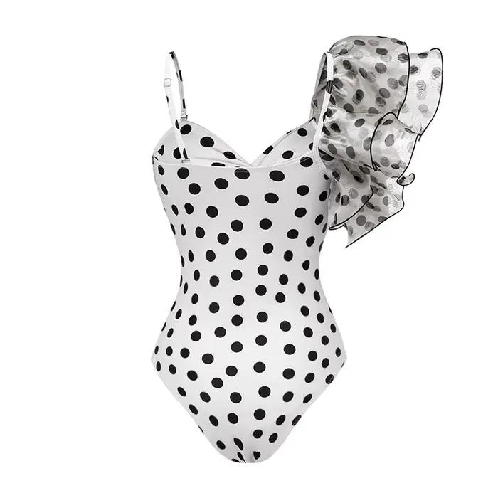 Maillot de bain une pièce rétro pour femme 2026 avec volants – Ensemble de plage pour les vacances B