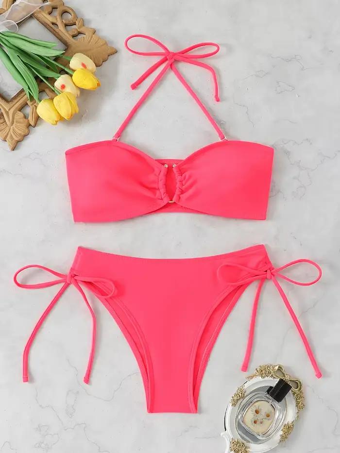 Bikini taille haute style plage bandeau ensemble deux pièces pour femmes vacances plage fêtes piscine sports nautiques croisières spa sources chaudes