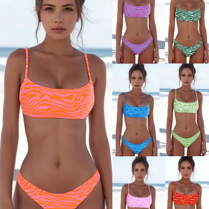 Maillot de bain bikini zèbre sexy design fendu tenue de plage tendance pour femme polyester nage et loisirs