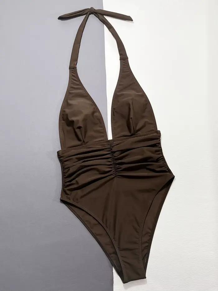 Maillot de bain une pièce marron uni pour femmes