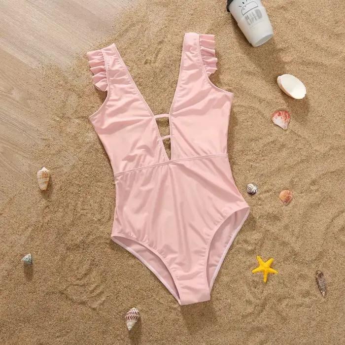 Tenues Assorties Mère et Fille Été 2026 – Maillot de Bain Une Pièce Femme et Fille à Volants, Taille Haute, Idéal Vacances et Plage