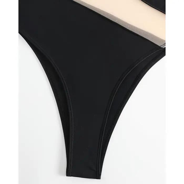 Maille Patchwork voir à travers maillot de bain femmes Sexy une épaule maigre une pièce