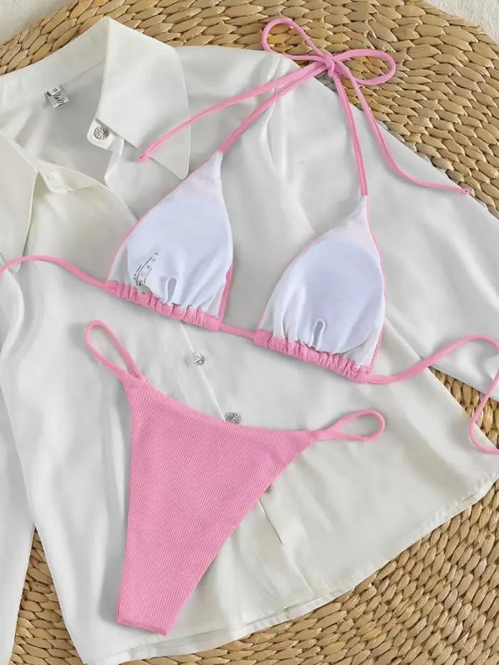 String Bikinis 2024 Femmes Sexy Triangle Maillot De Bain Solide Blanc Maillots