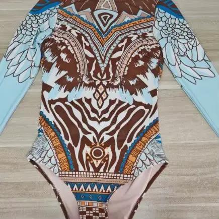 Nouveau maillot de bain une pièce pour femme imprimé élégant et sexy à manches longues avec couvre-poitrine protection solaire tissu maillé polyesterOptionsResolver