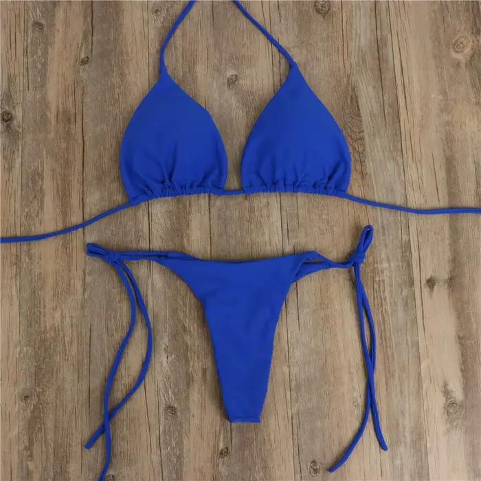 Maillot de bain rose Bikini femmes couleur unie Sexy jambe haute string maillots