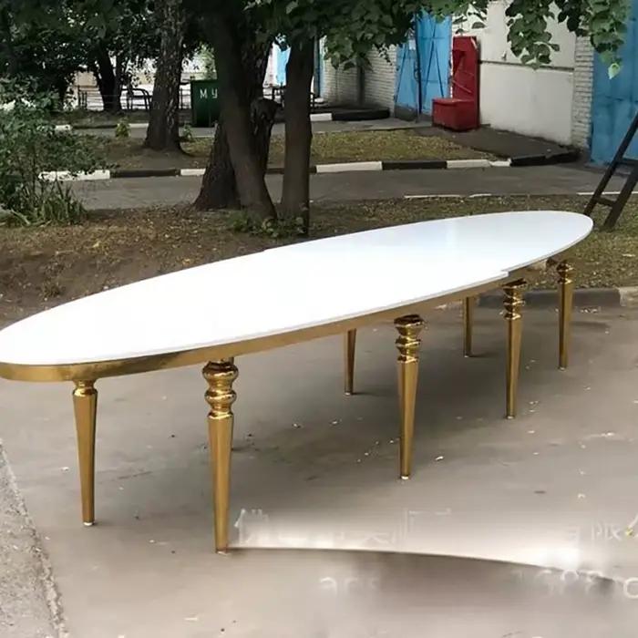 Table à manger ovale de luxe, cadre en acier inoxydable, pour Banquet et mariage, utilisée