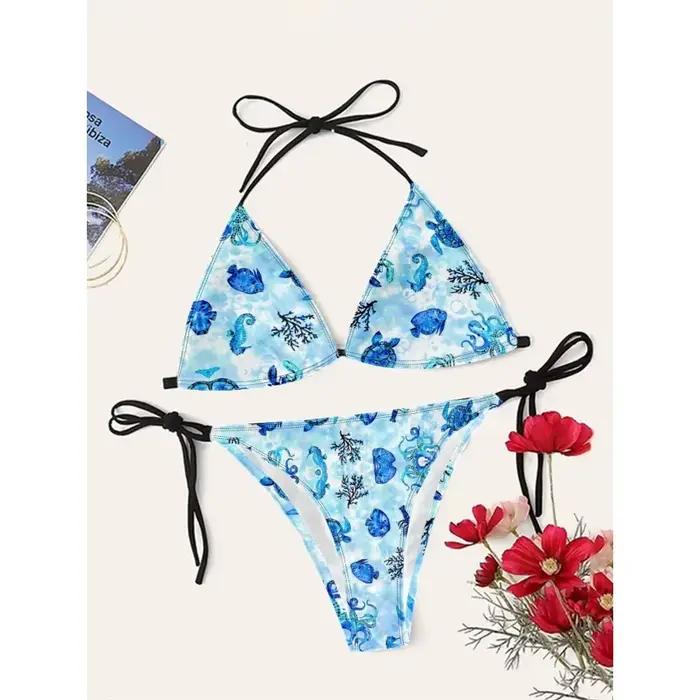 Femmes Sexy Océan Coquillage imprimé Bikini Cupshe bretelles taille haute maillots de bain séchage rapide plage