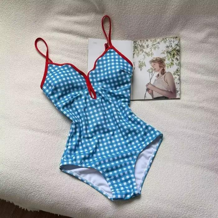 Maillot de bain une pièce polyester carreaux col en V pour femmes plage été ocassions spéciales