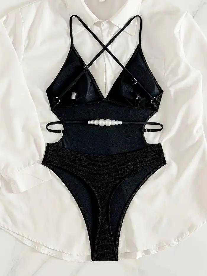 Maillot de bain une pièce à col en V profond pour femme