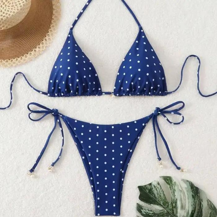 Nouveau Maillot de Bain 2 Pièces à Pois 2026 pour Femme – Ensemble Bikini Sexy Noir et Blanc Style Américain