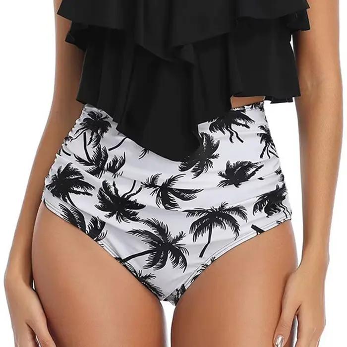 Ensemble Bikini élégant maillot de bain femmes volants couches débardeur taille haute