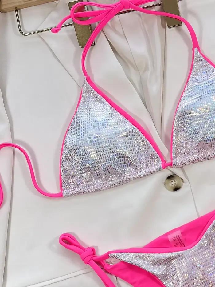 Bikini 2026 Sexy Triangle Paillettes Brillantes Maillot de Bain Femme Halter Ensemble Bikinis Tenue de Plage Banadores
