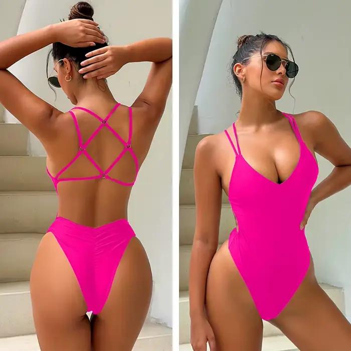 Maillot de bain rembourré sexy dos nu une pièce pour femme 2026 - Maio Biquini Mujer Trikini Badpak Dames Bikini Maillot Femme