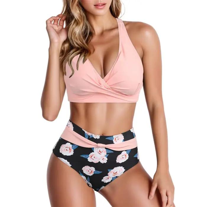 Maillot de bain rouge à pois Lovey Village pour femmes, ensemble deux pièces, plage, vacances, fête à la piscine, soutien-gorge push up, taille haute, polyester élasthanne