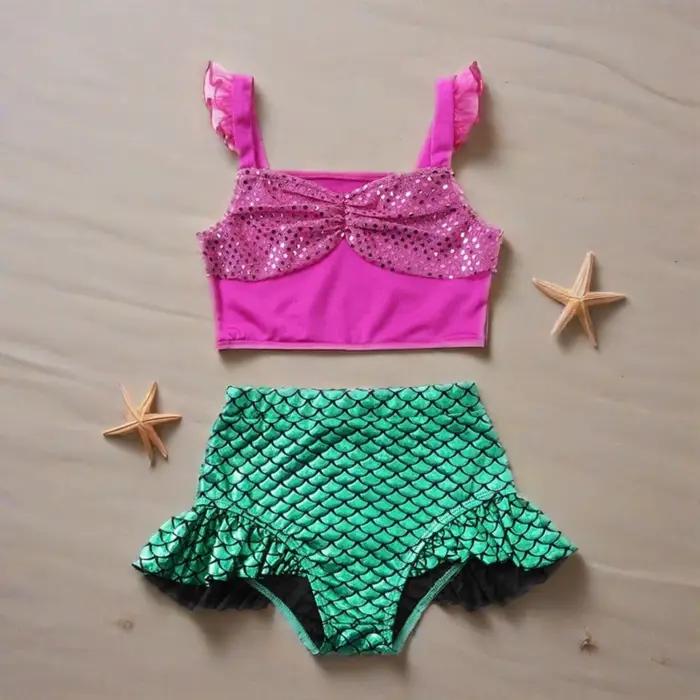 Sirène violet mignon maillot de bain pour filles bébé maillot de bain princesse Bikini femmes deux pièces vêtements pour enfants plage troncs couronne