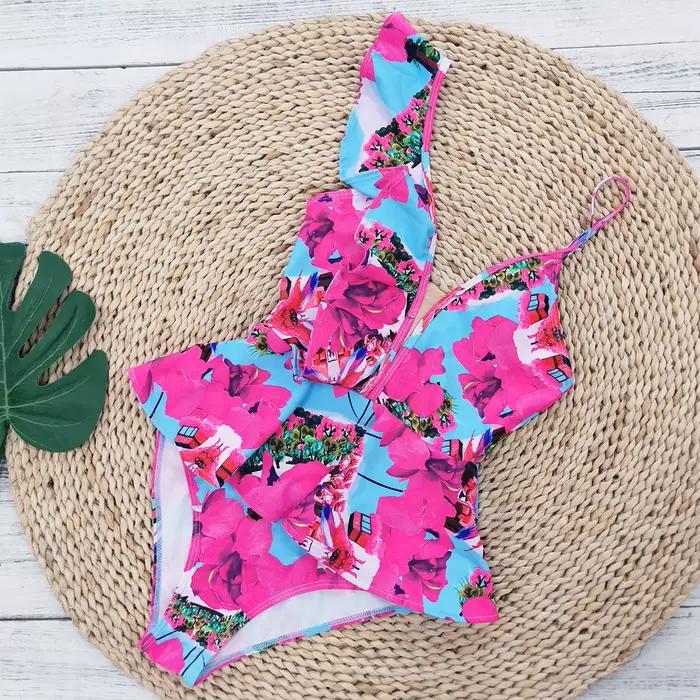 Maillot de bain Sexy à volants et épaules dénudées