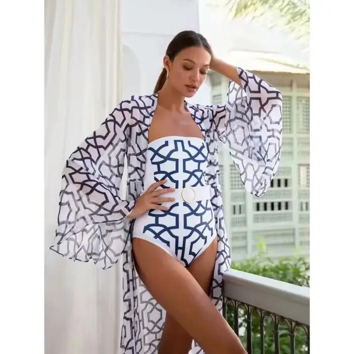 Maillot de bain une pièce femme avec kimono imprimé patchwork pour plage et vacances été 2026