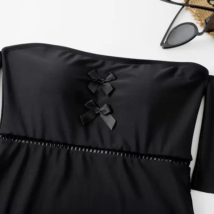 Maillot de bain une pièce uni à volants pour femme