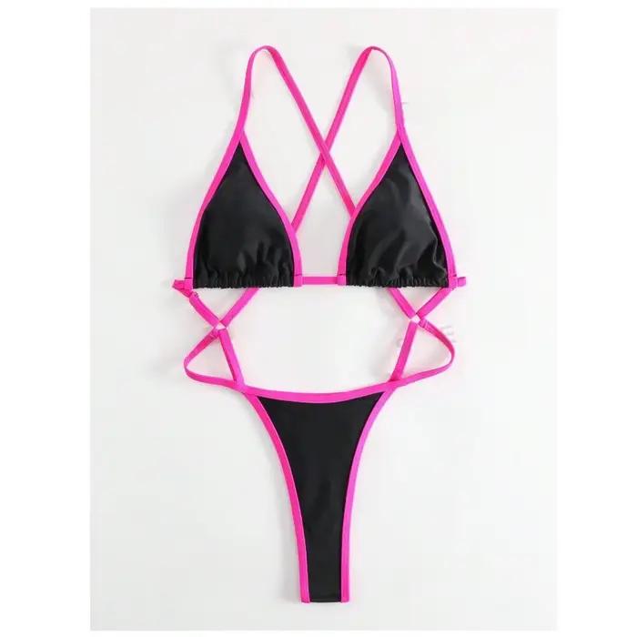 Cikini Summer Beach Maillot de bain une pièce avec bordure contrastée et col licou pour femme