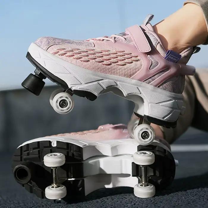 Baskets à roulettes pour adultes, patins à double noyau, patinage en plein air, chaussures de déformation, parkour pour garçons et filles, 4 roues, taille 33-43