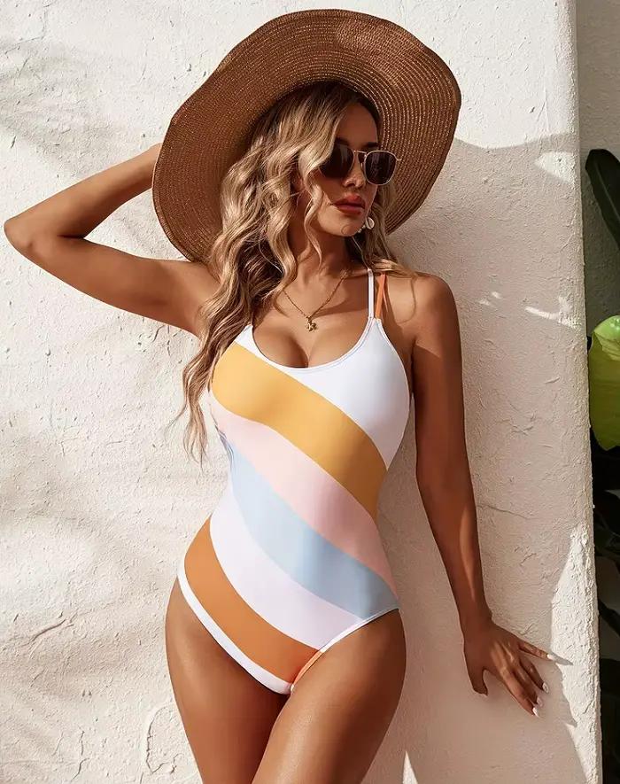 Nouveau maillot de bain une pièce de Sport rayé pour femmes maillots