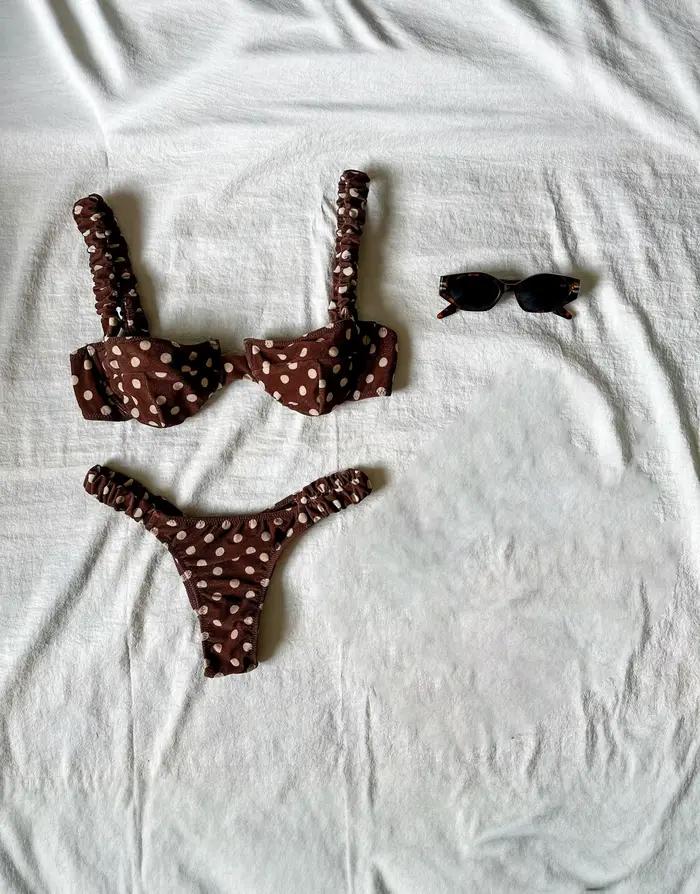 Ensemble de bikini brésilien sexy à pois pour femme, maillot de bain à armatures imprimé, style halter, Biquini