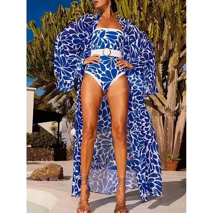 Maillot de bain une pièce femme avec kimono imprimé patchwork pour plage et vacances été 2026
