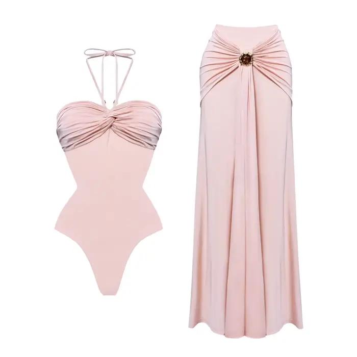 2 pièces maillot de bain rayé avec jupe longue Sexy femmes Bikini
