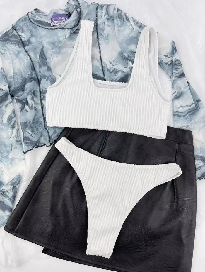 Bikini 2026 Daxiyee Femme Côtelé Push-Up Noir et Blanc Polyvalent Pour Plage Mariage Vacances Fêtes à la Piscine Spas et Sources Chaudes Sports Nautiques Mode Élégante