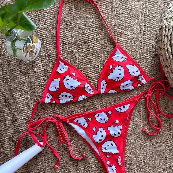 Ensemble Bikini Hello Kitty Mignon Confortable pour Femmes Occasions Plage Piscine Vacances Plaisirs Fêtes