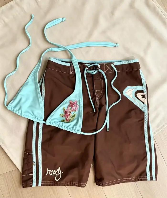 Ensemble de maillot de bain vintage Y2K Roxy deux pièces