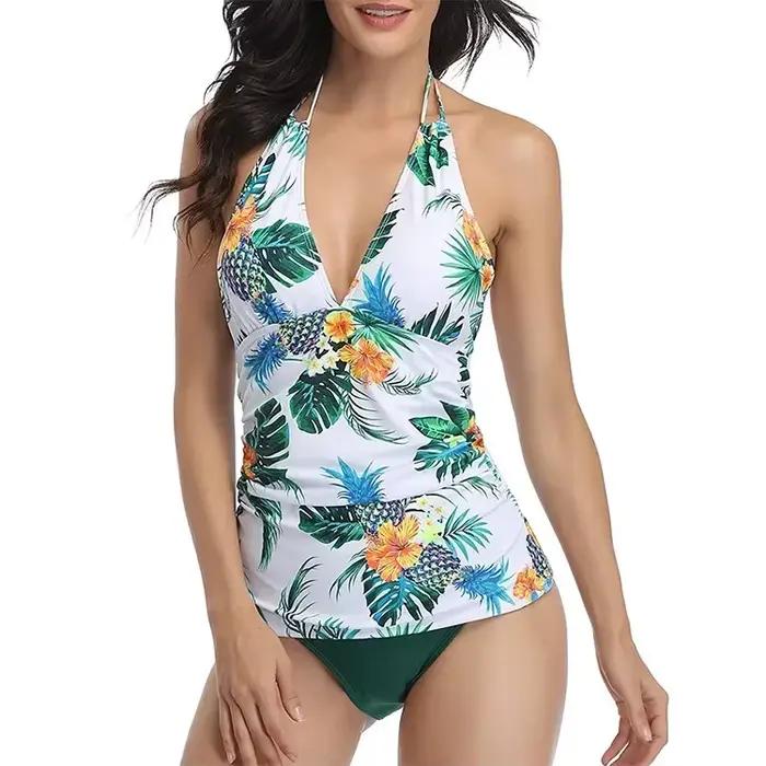 Nouveau Maillot de Bain à Lacets Femme Col en V Style Brésilien Camouflage Bikini Tankini Polyester Plage Occasions Spéciales