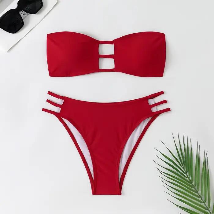 Été Bandeau Bikini 2025 femmes Sexy évider dos nu pansement taille haute maillot de bain brésilien