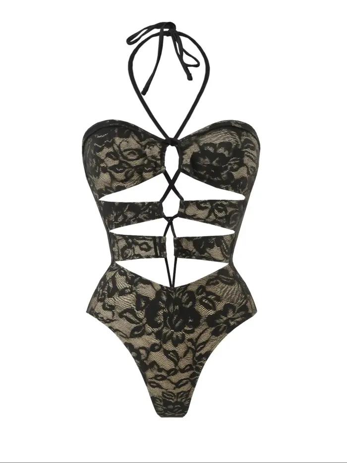 Maillot de bain une pièce en dentelle avec jupe
