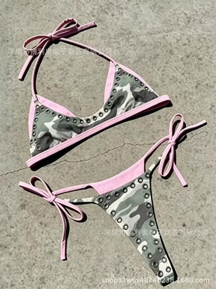 Ensemble bikini rose camouflage pour femme 2026