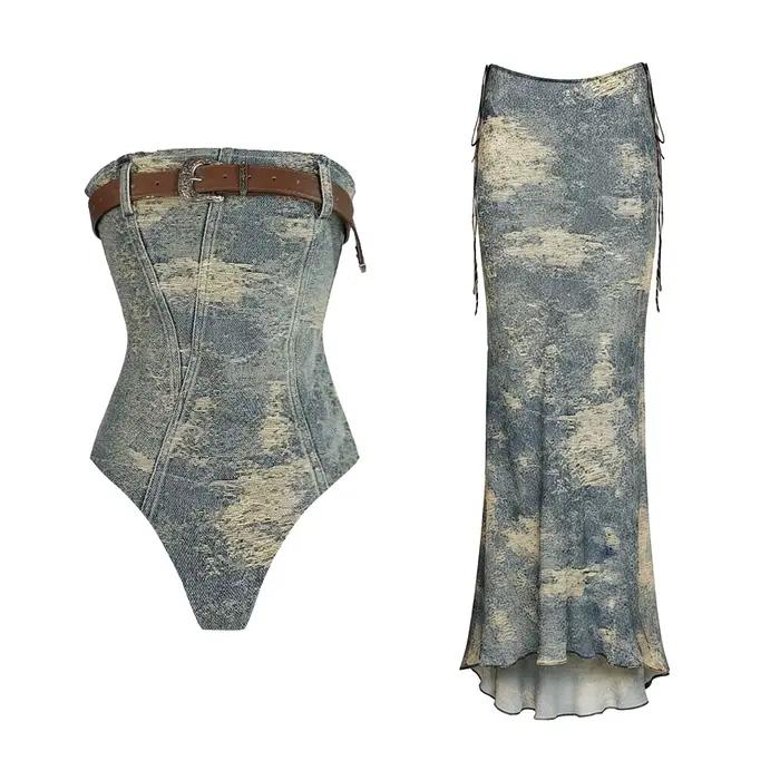 Maillot de Bain Bandeau Femme SupBora Coupe Haute Tenue de Plage Monokini Polyester Élasthanne Occasions Plage Piscine Activités Aquatiques ```