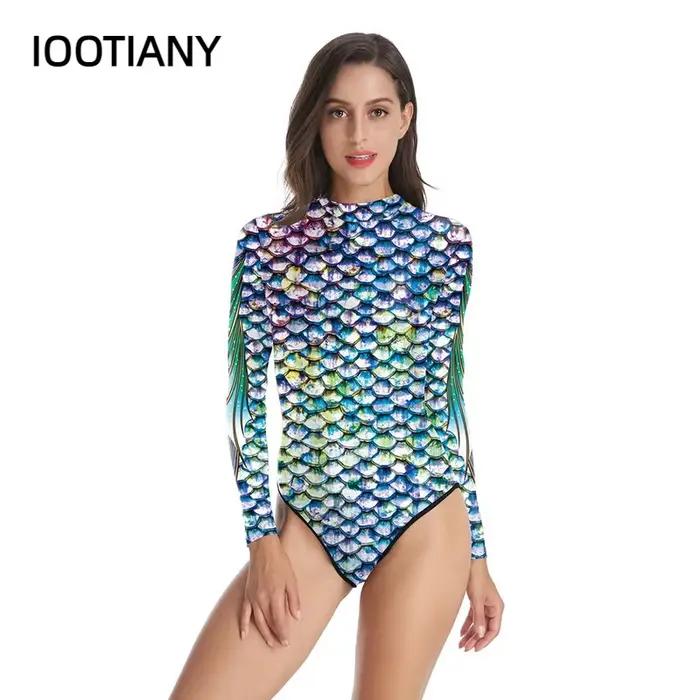 Maillot de bain une pièce à manches longues pour femme adulte, sirène, impression 3D, cosplay costumes, baignade, plages, événements spéciaux
