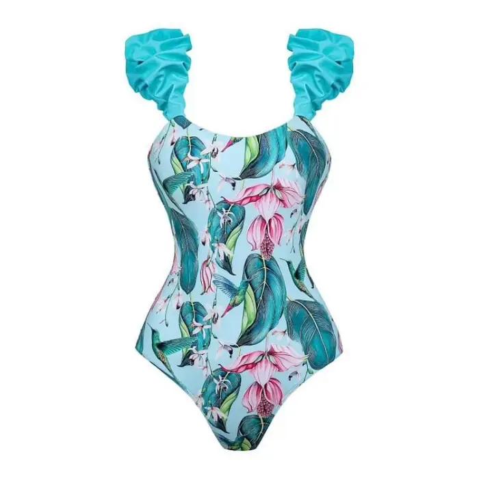 Maillot de bain à volants à bretelles vertes pour femmes