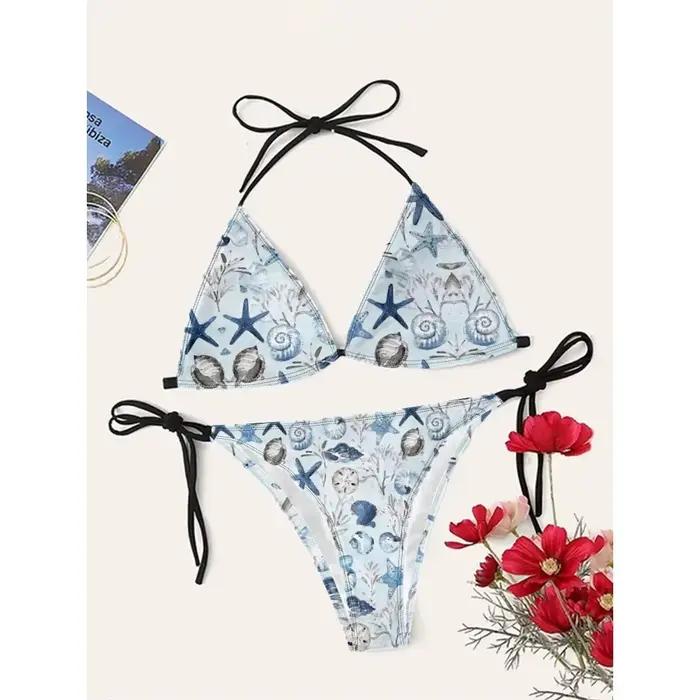 Femmes Sexy Océan Coquillage imprimé Bikini Cupshe bretelles taille haute maillots de bain séchage rapide plage