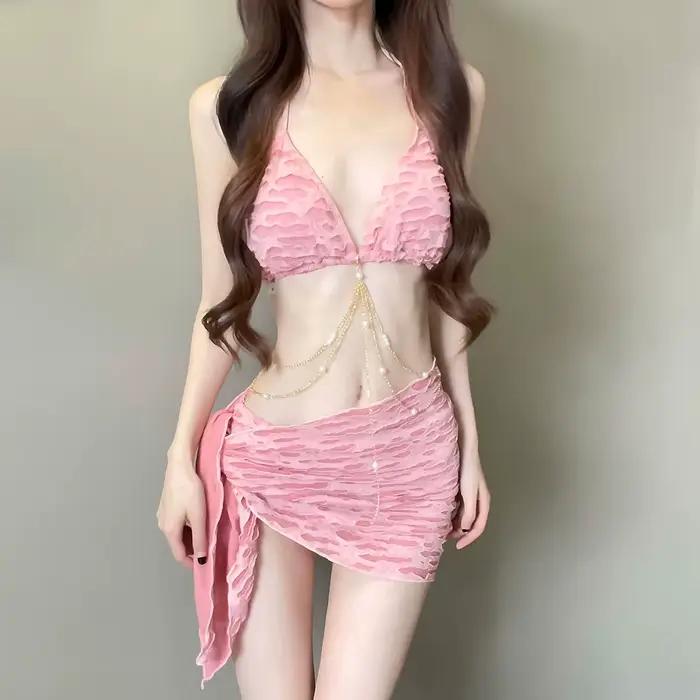 Bikini mignon style princesse corps fendu col suspendu dos exposé amincissant sexy trempage sources chaudes femmes adultes